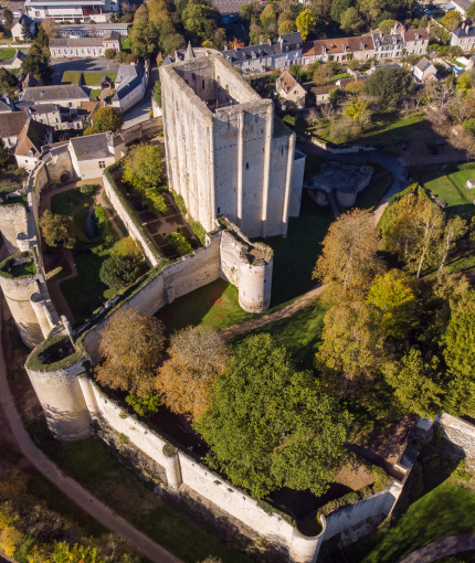 vue aérienne drone du donjon de Loches
