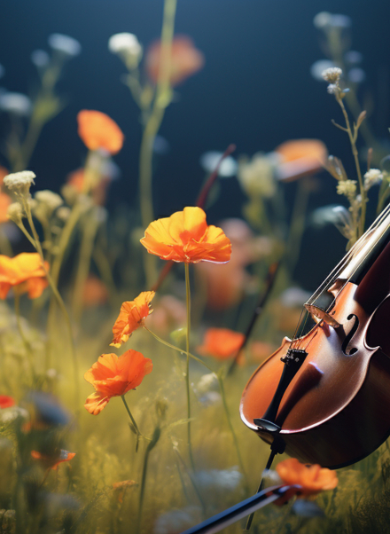 violon dans un jardin