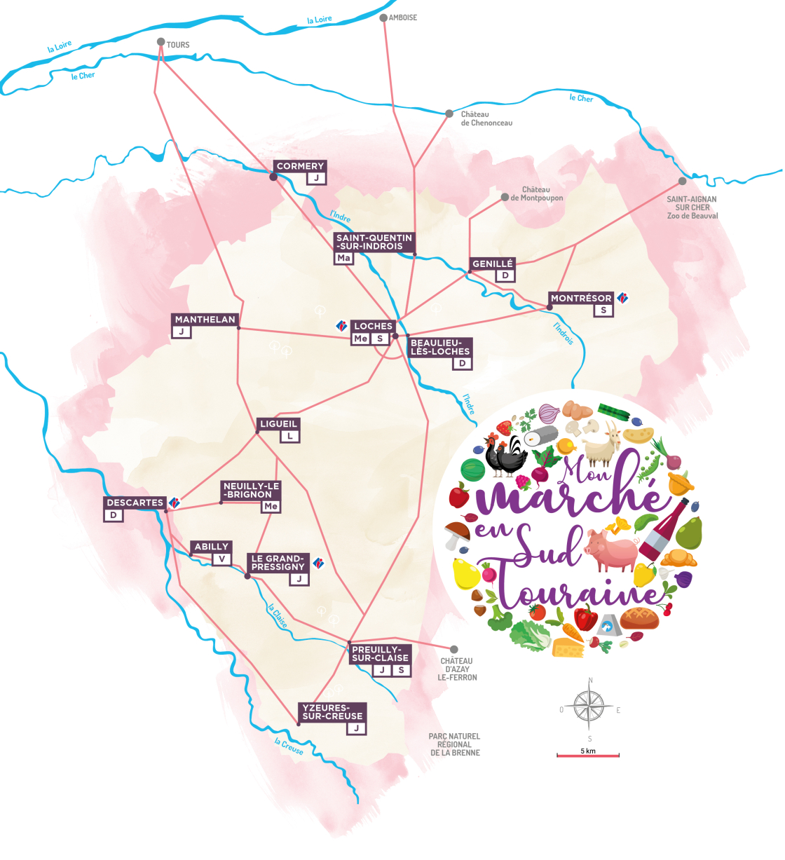 carte des marchés en sud touraine