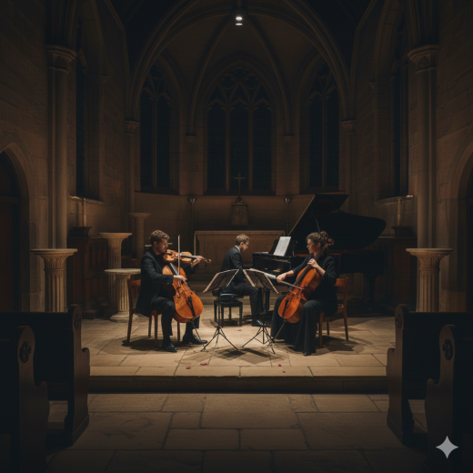 Ensemble classique dans une chapelle de nuit